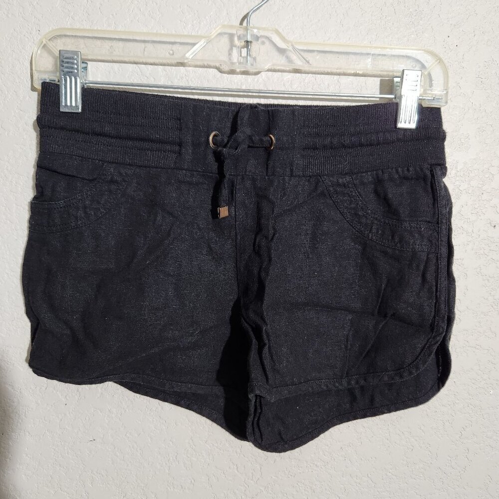 Shinestar Shorts Womens Size S Black Linen-Blend Drawstring pull on